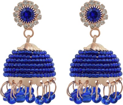 Dzinetrendz Gold plated brass Peacock Blue Crystal medium size Jhumki fashion latest Women Cubic Zirconia Brass Jhumki Earring