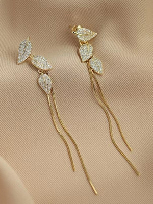 Aylana Golden Leaves with Long Chain Detachable Korean Earrings Zircon Alloy Tassel Earring