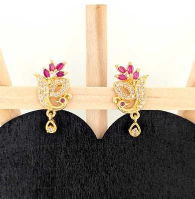 Rithvin Fashion Elegant gold-plated Floral Motif studss Cubic Zirconia Brass Stud Earring