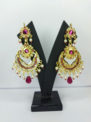 MK Gallery Rajpooti Golden Floral Pink Red earring Brass Chandbali Earring