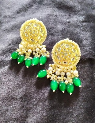 SHREE CHAMUNDA CREATION Green Pearl and Stone Studded Earrings Pearl Alloy Earring Set