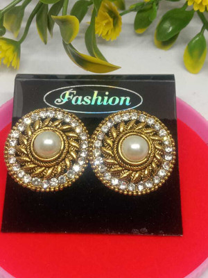 Ishanvi Creations 118 white pearl stone earrings Cubic Zirconia Enamel Earring Set