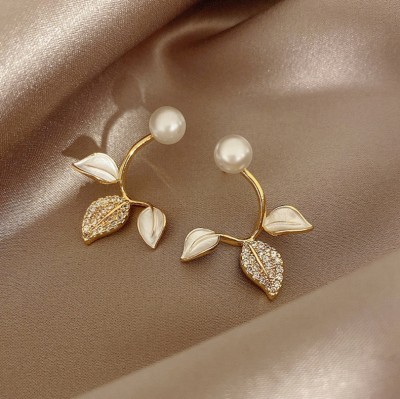 Dreamy Jewels Korean Pearl Leaf Stud Earrings For Women Earring Girl Wedding Party Jewelry Pearl Alloy Tassel Earring