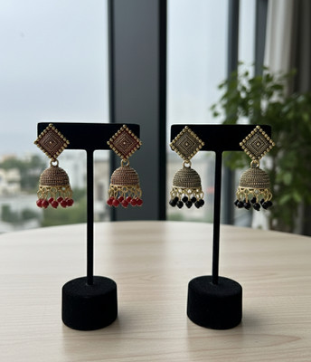 Drawingel Maroon and black jhumki combo Brass Jhumki Earring