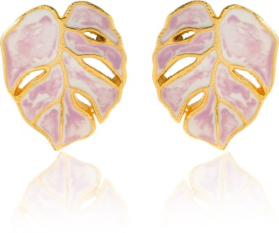 Auriste Gold Plated Light Pink Leaf Earrings for Women| Brass Imitation Jewellery Brass Stud Earring