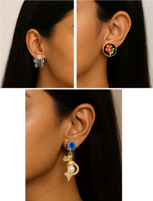 Krishna Creation Stylish Earring Combo Set of 3 Alloy Plug Earring