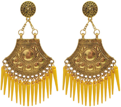house of common Gold Plated Oxidised Afghani Vintage Stylish Fancy Party Wear Earrings Beads Metal Chandbali Earring