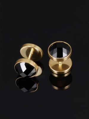 Kairangi Stud Earrings for Men Gold Plated Black Crystal Stud Earrings for Boys and Men. Crystal Metal Stud Earring