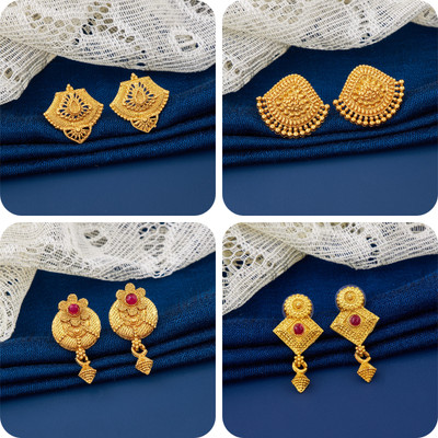 LaChoiceIt Pack of 4 Pair Traditional Gold Pleted Earring Collection Brass Earring Set