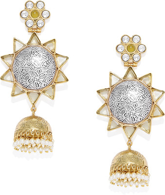 House of Pataudi Dual Tone German Silver Sunshine Dangle Earring Brass Drops & Danglers