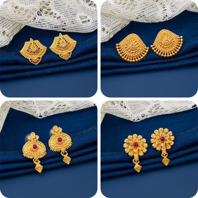 LaChoiceIt Pack of 4 Pair Traditional Gold Pleted Earring Collection Brass Earring Set