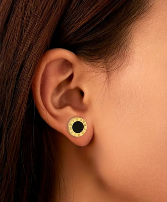 Neerajyoti Roman Earrings for Women's Temperament Simple and Delicate Cold Style Earrings Onyx Brass Stud Earring