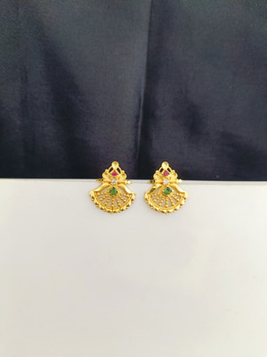 Kowsalya Gold Covering WOMEN STUD Ruby, Emerald, Diamond Brass Stud Earring