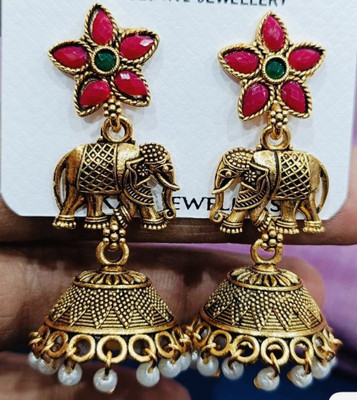SAKETHAM Golden Elephant Hang Alloy Jhumki Earring