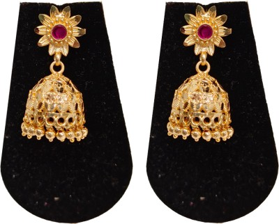 DK FASHION JEWELS GOLD PLATED ZUMKI EARRING-1ER12-GOLD Ruby Brass Jhumki Earring