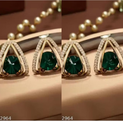 RISHASTYLE Gold plated with AD stone earrings combo of Two Zircon Alloy Stud Earring