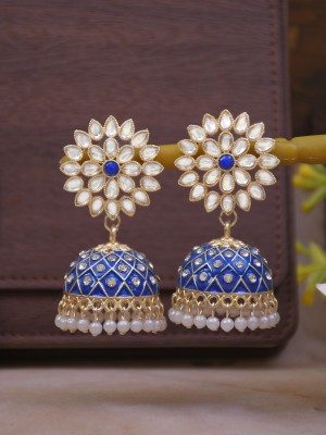 CRUNCHY FASHION Trendy Fashionable Stylish Blue Gold-Plated Jhumka Earring for Women & Girls Beads Alloy Jhumki Earring