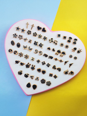 DIVINE 36 PAIRS OF EARRINGS STUD WITH HEART SHAPE BOX FOR GIRLS (1 BOX) Plastic Stud Earring