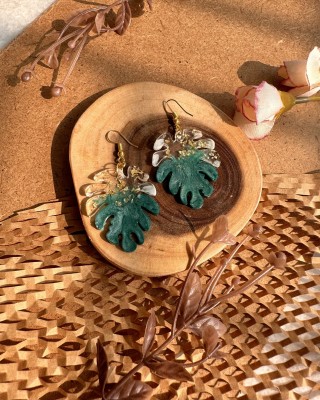 ReverseWheel ReverseWheel Handmade Green & Golden Resin Earring for women and girls Resin Drops & Danglers