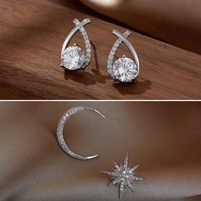 estailo fashion Crystal Star & Moon Studs Earrings Alloy Earring Set