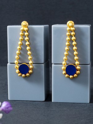 GOLDEN PEACOCK Navy Blue Stone-Studded Contemporary Drop Earrings Beads Alloy Drops & Danglers