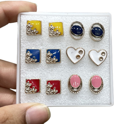 jsv cahira PEARL MULTICOLOR EARRING PACK OF 3 PAIR 01 Alloy Stud Earring