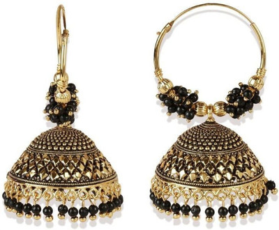 Anika's Creation Designer Party Wear Enamelled Hoop Balli With Jhumki For Women And Girls Cubic Zirconia, Beads Alloy Jhumki Earring