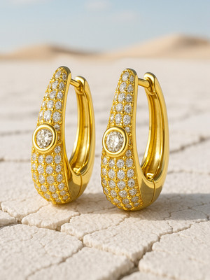 RUBANS Rubans 18K Gold-Plated Cubic Zirconia Studded Statement Mini Hoop Earrings Cubic Zirconia Brass Hoop Earring
