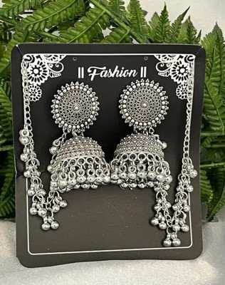 Om Enterprise Jhumka with hair chain Zircon Alloy Jhumki Earring