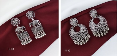 D'CART Combo of 2 earrings women jhumka Silver Oxidised traditional earrings combo Brass Jhumki Earring