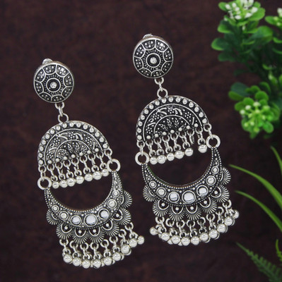 VrindaCreationz Anique Silver Plated Chand Bali Earring Beads Metal Drops & Danglers