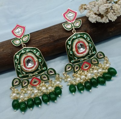 Aashish Imitation Meenakari Earring-129-GREEN-8517 Alloy Chandbali Earring