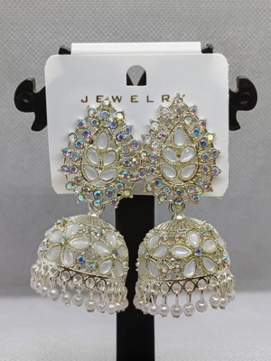 VRITI IMTATION White Gold Diamond, Beads Alloy Jhumki Earring