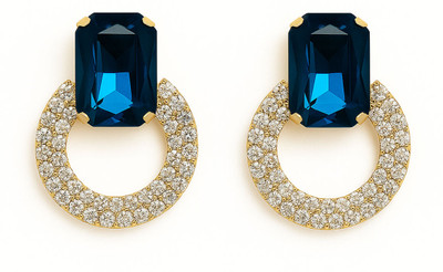 ONLINE_ESHOP Online_Eshop Blue Topaz Stone Gold-Plated Oval Design Crystal Brass Stud Earring