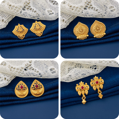 LaChoiceIt Pack of 4 Pair Traditional Gold Pleted Earring Collection Brass Earring Set