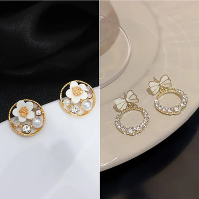 IEEP Korean Earrings Combo for Girls | Pack of 2 Floral Studs & Butterfly Hoops Crystal Alloy Stud Earring