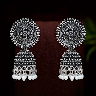 LUV FASHION Premium Silver Oxidiesd Pated Daily Wear Jhumkhi Earrings For Daily Wear Alloy Jhumki Earring