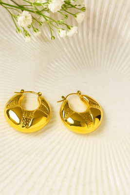 KrridhaaJewels Elegant shimmering golden partywear,dailywear hoop earrings Stainless Steel Hoop Earring