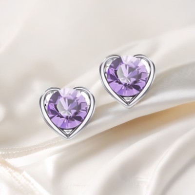 University Trendz Silver-Plated Heart Shape Purple crystal Stud Earrings Crystal Alloy Drops & Danglers