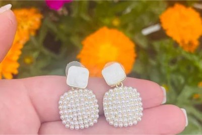 neze NZ 30 Off White Pearl Square Earring Alloy Drops & Danglers