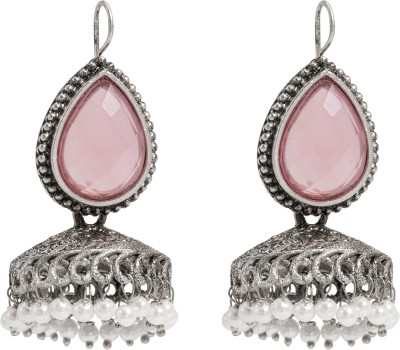 Shining Jewel Shining Jewel Indian Matte Silver Oxidised Crystal Studded Stone Jhumka Earring Brass Jhumki Earring