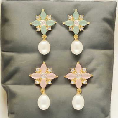 Sri Jagdamba Pearls Sparkle Drop Earrings Combo Pearl Alloy Stud Earring