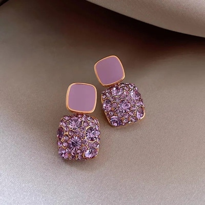 Lvishi Earrings for Women Girls Purple Diamond Korean Western Light Weight Earring Set Cubic Zirconia Alloy Drops & Danglers