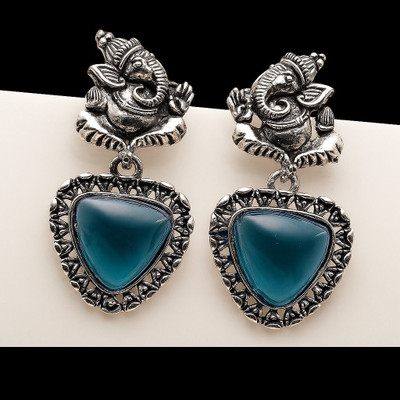 YOGINI JEWELS Ganesh Grace Oxidized Dangler Earrings Moonstone Brass Stud Earring, Earring Set