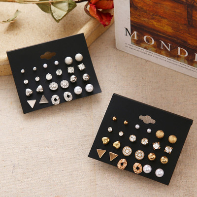 TheVineGirl Combo Of 24 Pair Golden and Silver Studded Pearl Earrings For Women/Girls Cubic Zirconia Alloy Stud Earring