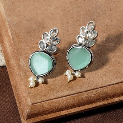 Teejh Whispering Sea Green Silver Alloy Drops & Danglers