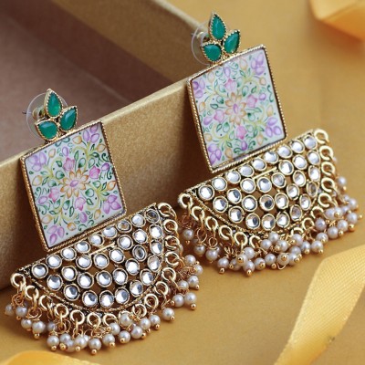 Sukkhi Su_hi Astonish Kundan Gold Plated Pearl Chandelier Earring for Women Alloy Chandbali Earring