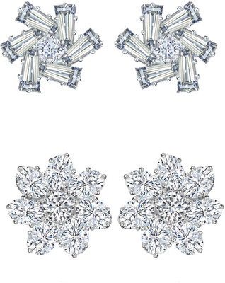 VIGHNAHARTA Elegant Beautiful Rhodium Plated Solitaire Stud Earring Combo-2 Cubic Zirconia Alloy Earring Set