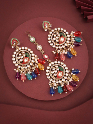 TANUSH Gold-Plated Artificial Stones Studded & Beaded Jewellery Set Zircon Brass Earring Set