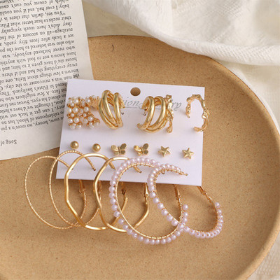 Vembley Fancy Combo Of 9 Pair Butterfly Star Studs & Plain Pearl Earrings For Females Cubic Zirconia Alloy Hoop Earring